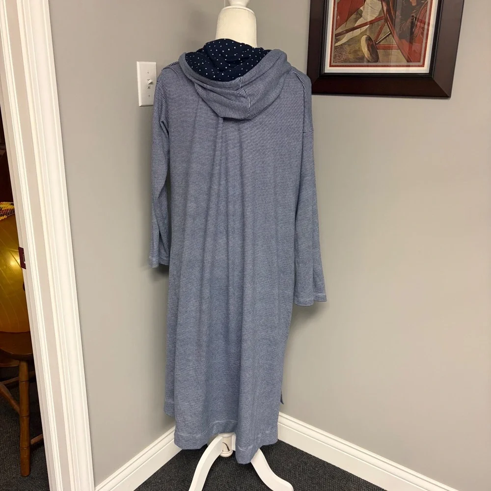 Lauren Ralph Lauren Striped Hooded Nightgown Blue White Polka Dot Lounge Dress